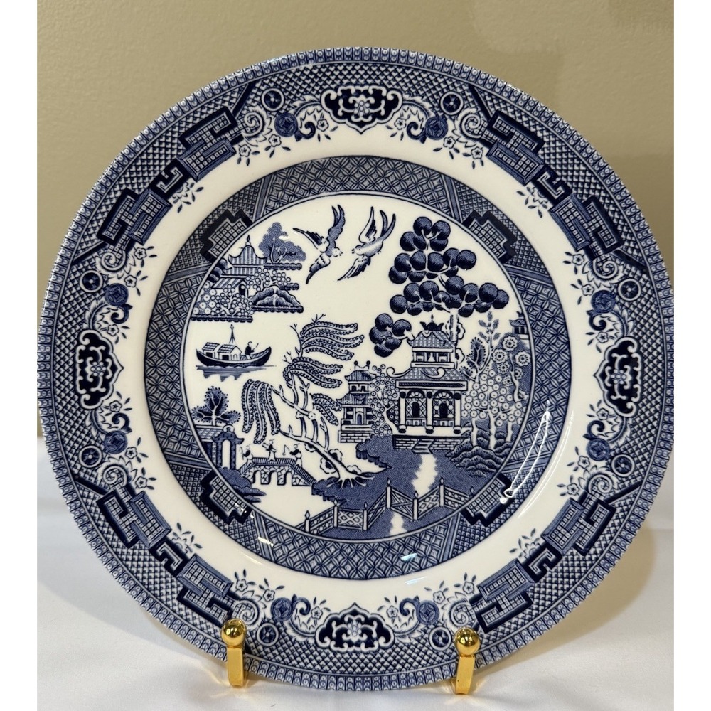 Queen's Churchill‎ BLUE WILLOW SALAD DESSERT PLATES set 4 England NEW 8" HTF